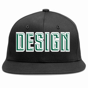 Casquette de baseball personnalisée noire Kelly vert-blanc avec avant-toit plat pour hommes/femmes/jeunes