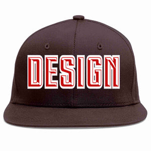 Custom Brown Red-White Flat Eaves Sport Baseball Cap Design for Men/Women/Youth