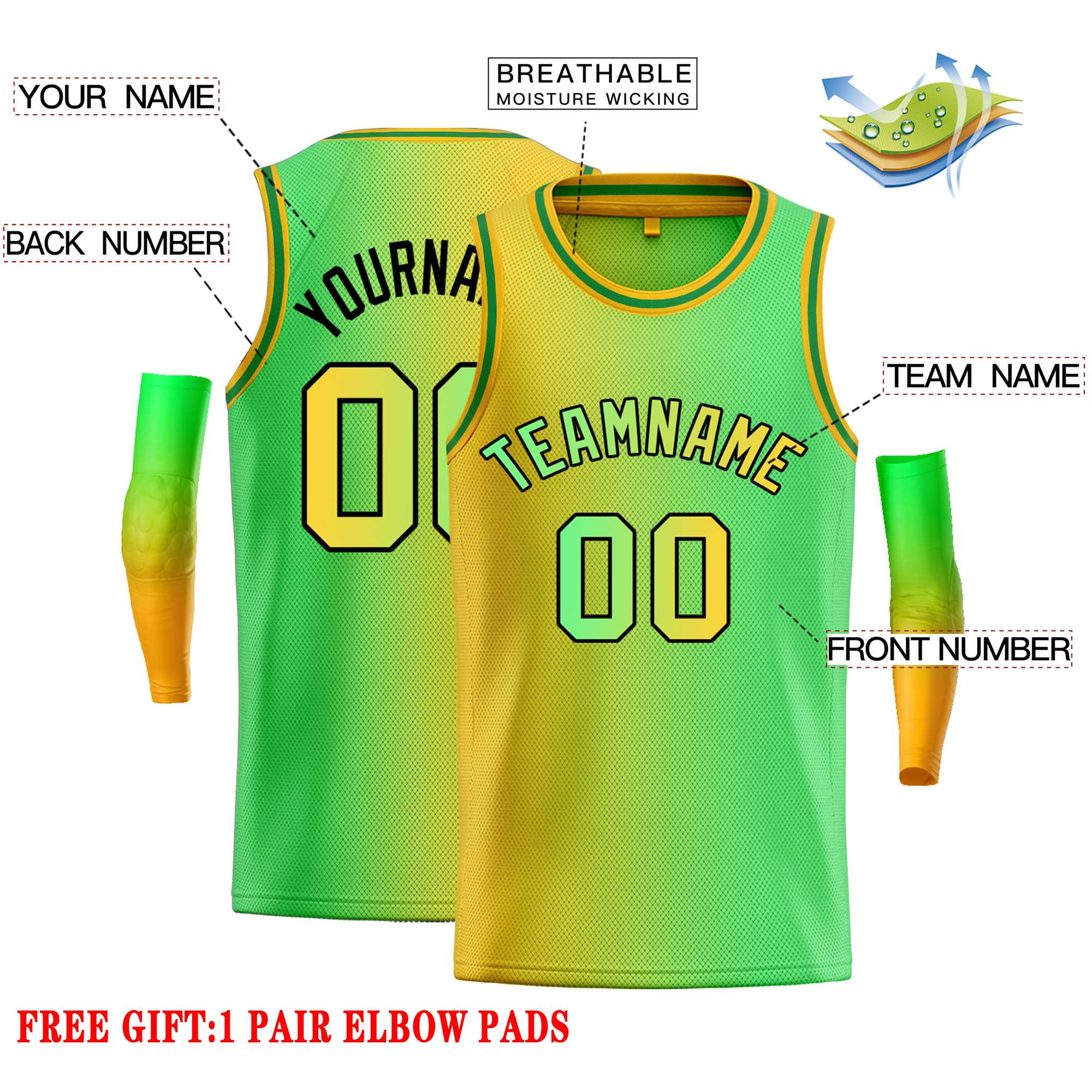 Custom Yellow Neon Green-Black Gradient Fashion Tops Bull Basketball Jersey