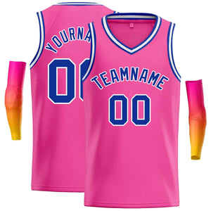 Maillot de basket-ball décontracté pour hommes, haut classique rose Royal-blanc personnalisé