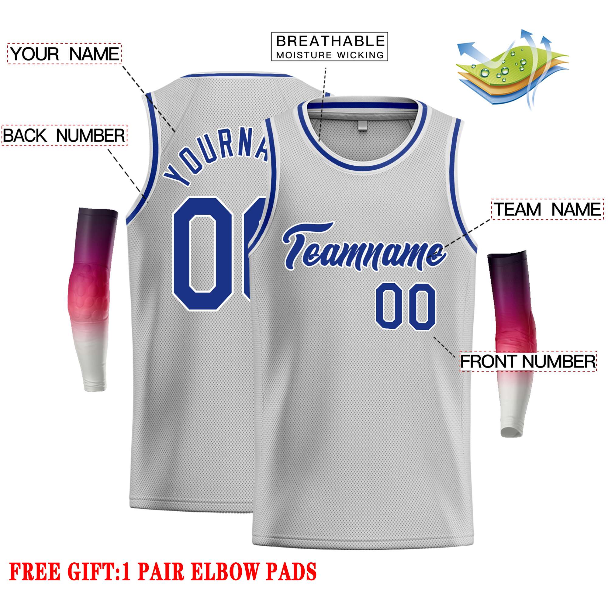 Custom Gray Royal-White Classic Tops Casual Basketball Jersey