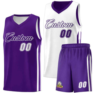 Maillot de basket-ball personnalisé pour hommes, ensemble Double face violet et blanc