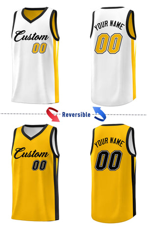 Maillot de basket-ball athlétique à double face jaune et blanc personnalisé