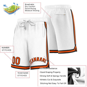 Short de basket-ball sport personnalisé blanc orange-noir