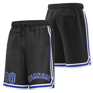 Short de basket-ball sport personnalisé noir royal-blanc