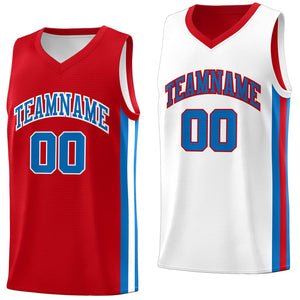 Maillot de basket-ball personnalisé rouge blanc-Royal Double face