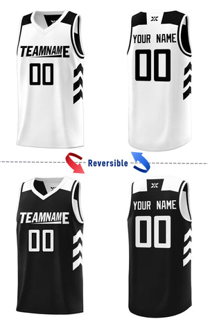 Ensembles doubles latéraux noirs et blancs personnalisés, maillot de basket-ball personnalisé