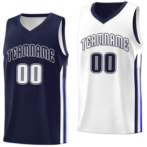 Maillot de basket-ball d'entraînement personnalisé, Double face blanc marine, hauts