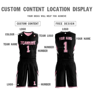 Le double côté rose noir fait sur commande place le maillot de basket-ball de vêtements de sport de conception