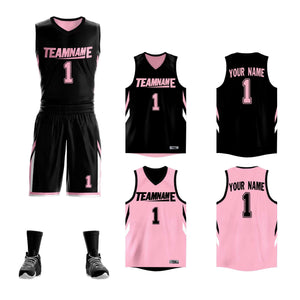 Le double côté rose noir fait sur commande place le maillot de basket-ball de vêtements de sport de conception