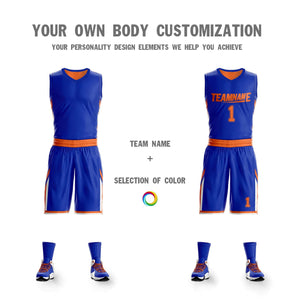 Le double côté orange royal fait sur commande place le maillot de basket-ball de conception de vêtements de sport