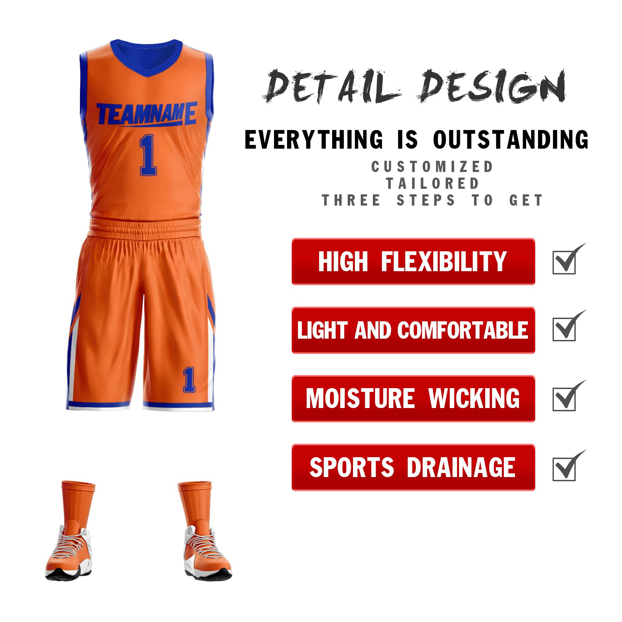 Custom Orange Royal Double Side Sets Design Sportswear Basketball Jersey