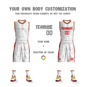 Maillot de basket-ball personnalisé blanc et rouge, ensembles double face