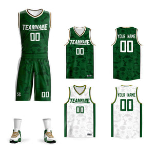 Maillot de basket-ball personnalisé vert blanc-jaune, ensembles double face