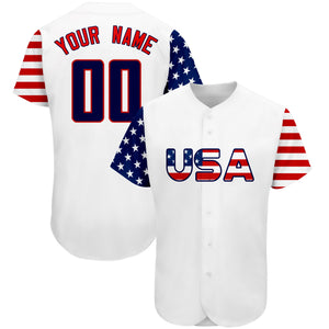 Maillot de baseball authentique personnalisé blanc marine-rouge drapeau américain