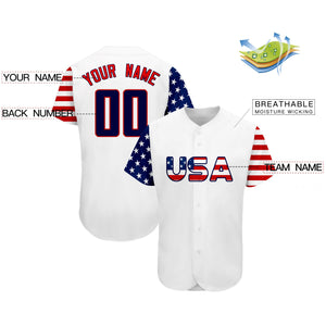 Maillot de baseball authentique personnalisé blanc marine-rouge drapeau américain