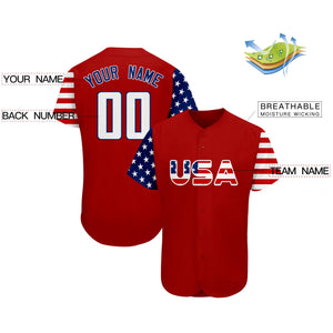 Maillot de baseball authentique personnalisé rouge marine-blanc drapeau américain