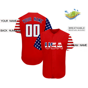 Maillot de baseball authentique personnalisé rouge blanc-marine drapeau américain