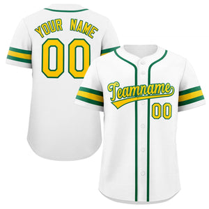 Custom White Yellow-Green Classic Style Authentic Baseball Jersey