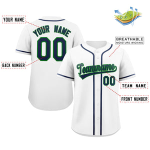 Custom White Navy-Green Classic Style Authentic Baseball Jersey