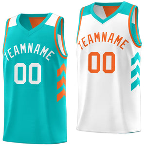 Maillot de basket-ball personnalisé, personnalisé, bleu sarcelle, blanc-orange, réversible, Double face