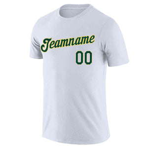 Custom White Green-Yellow Classic Style Crew neck T-Shirts Full Sublimated