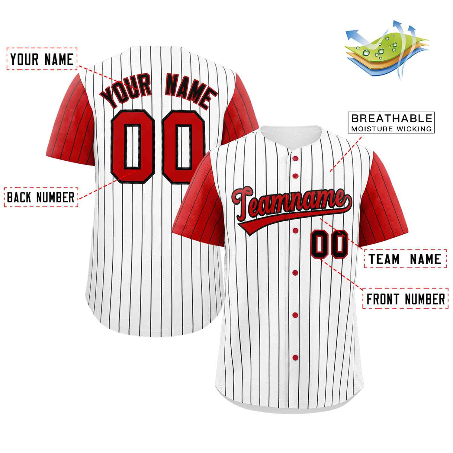 Custom White Red-Black Stripe Fashion Raglan Sleeves Authentic Baseball Jersey