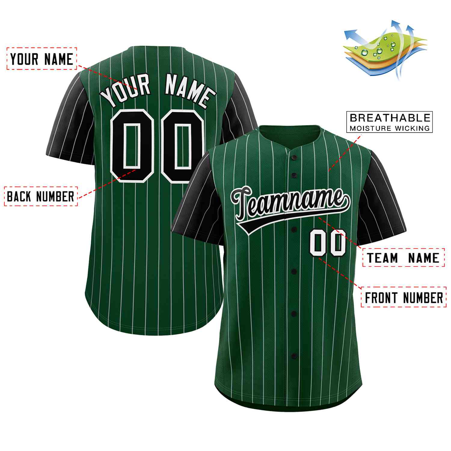 Custom Green Black-White Stripe Fashion Raglan Sleeves Authentic Baseball Jersey