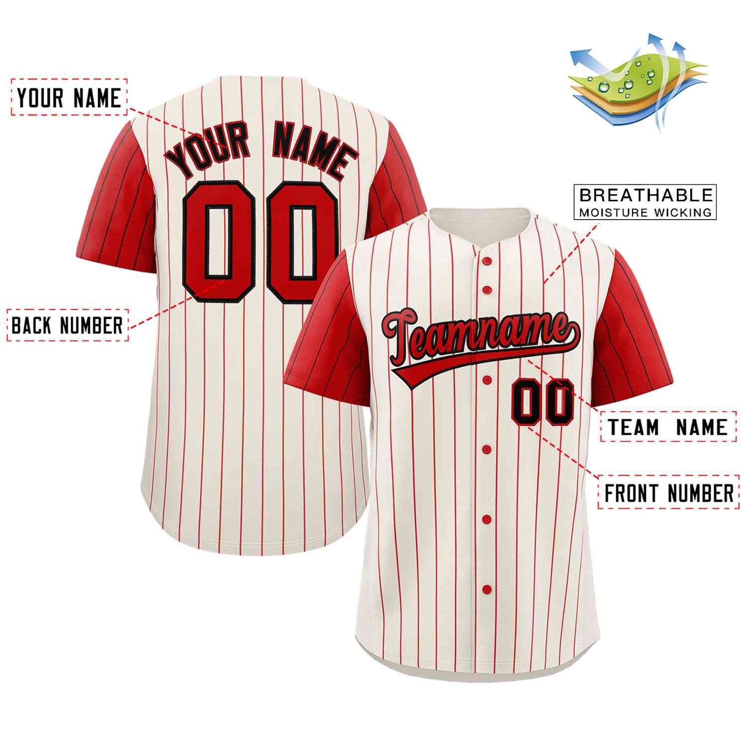 Custom Cream Red-Black Stripe Fashion Raglan Sleeves Authentic Baseball Jersey