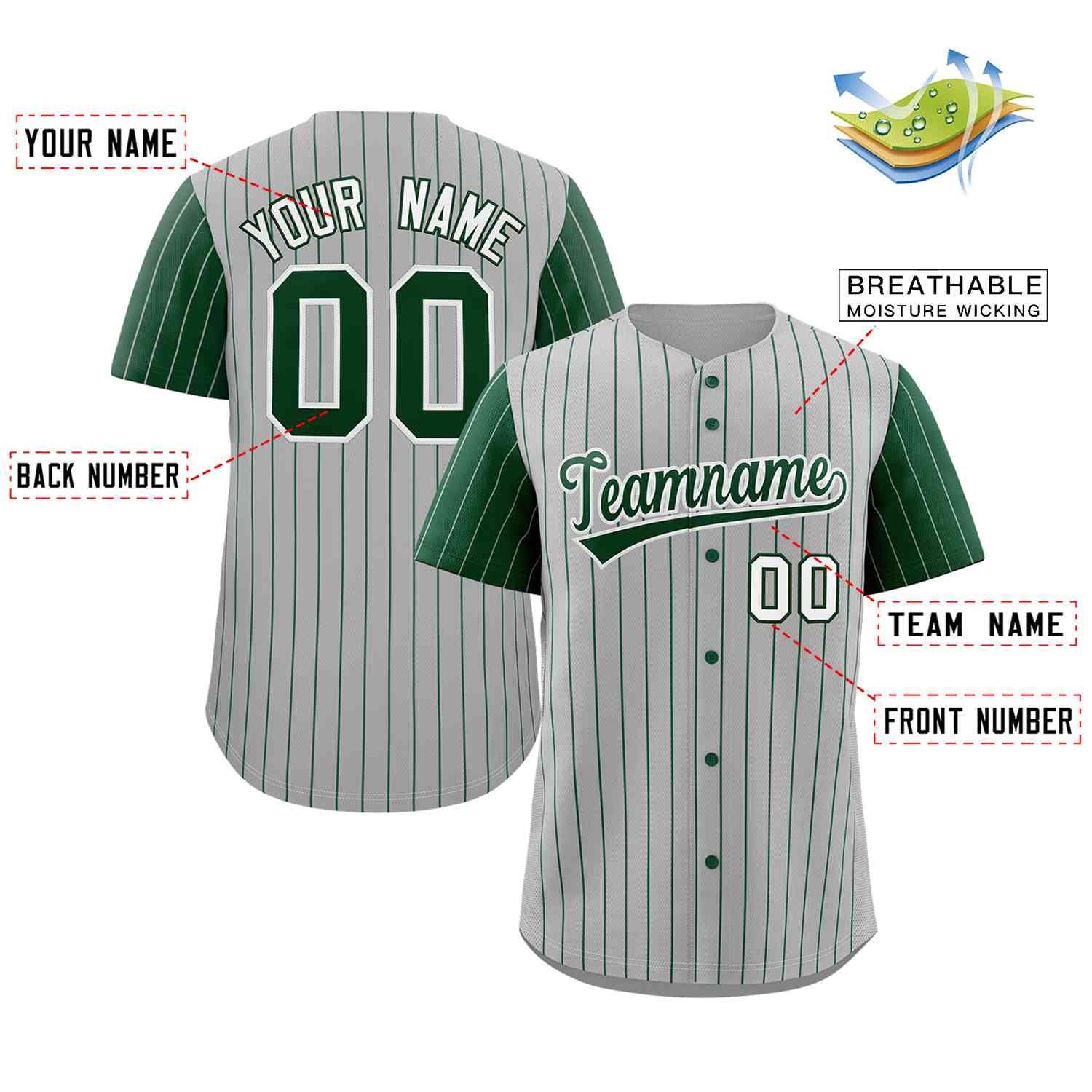 Custom Gray Green-White Stripe Fashion Raglan Sleeves Authentic Baseball Jersey