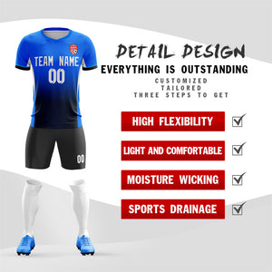 Custom Blue Black Soft Training Uniform Soccer Sets Jersey