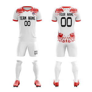 Custom White Red Soft Training Uniform Soccer Sets Jersey