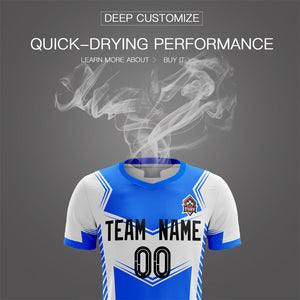 Custom White Blue Soft Training Uniform Soccer Sets Jersey