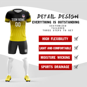 Custom Yellow Black Quick Dry Training Uniform Soccer Sets Jersey