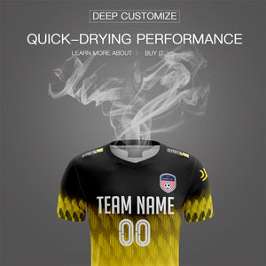 Custom Yellow Black Quick Dry Training Uniform Soccer Sets Jersey