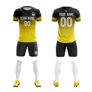 Custom Yellow Black Quick Dry Training Uniform Soccer Sets Jersey