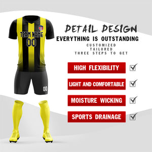 Custom Black Yellow Stripe Training Uniform Soccer Sets Jersey