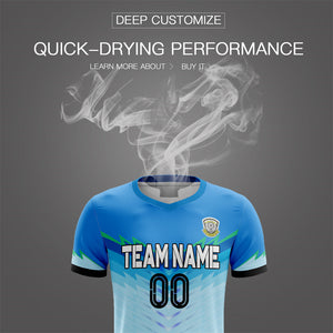 Custom Blue Light Blue-Black Soft Elasticity Soccer Sets Jersey