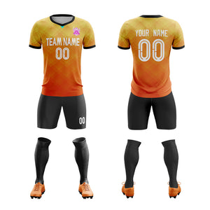 Custom Orange Yellow Soft Soccer Sets Jersey