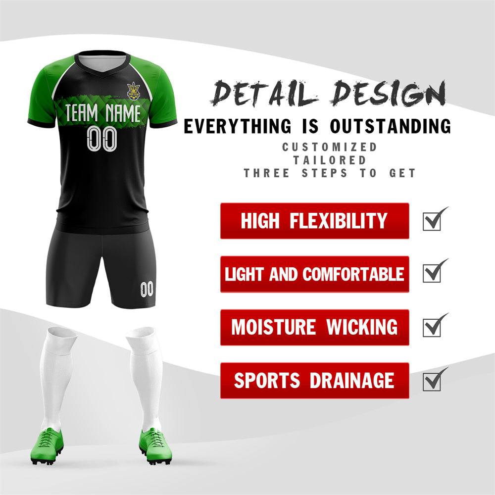 Custom Black Green Training Uniform Men Soccer Sets Jersey