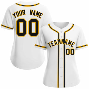 Maillot de baseball personnalisé de style classique en or blanc et noir pour femmes