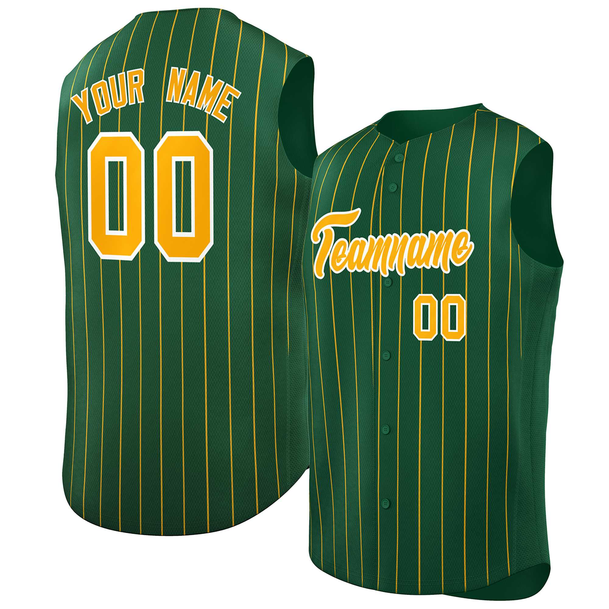 Maillot de baseball à rayures sans manches, personnalisé, vert, jaune et blanc, à la mode