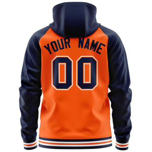 Custom Stitched Orange Navy Raglan Sleeves Sports Full-Zip Sweatshirt Hoodie