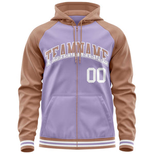 Custom Stitched Light Purple Brown Raglan Sleeves Sports Full-Zip Sweatshirt Hoodie