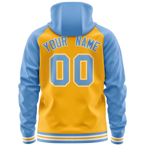 Custom Stitched Yellow Powder Blue Raglan Sleeves Sports Full-Zip Sweatshirt Hoodie