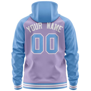 Custom Stitched Light Purple Powder Blue Raglan Sleeves Sports Full-Zip Sweatshirt Hoodie