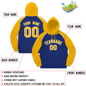 Custom Stitched Sportwear Royal Gold-White Raglan Sleeves Pullover Hoodie