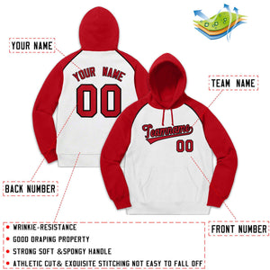 Custom Stitched Sportwear White Red-Black Raglan Sleeves Pullover Hoodie