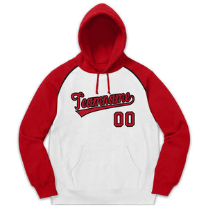 Custom Stitched Sportwear White Red-Black Raglan Sleeves Pullover Hoodie