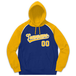 Custom Stitched Sportwear Royal Gold-White Raglan Sleeves Pullover Hoodie